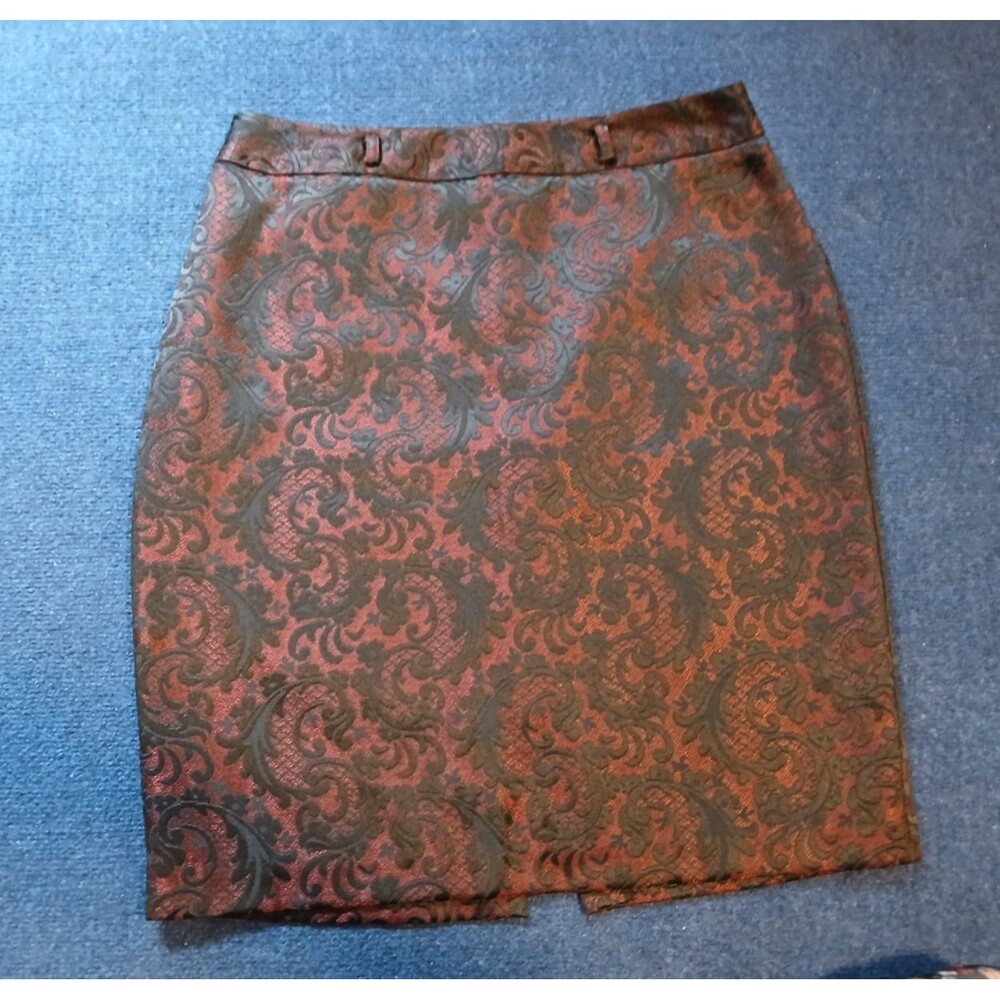 Worthington Black/ Red Brocade Jacquard Textured Pencil Skirt 12 NWOT